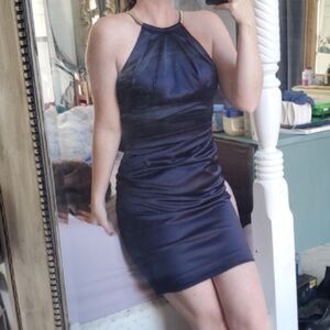 Eliza J Pleated Necklace Halter Midnight Blue Dress- size 8